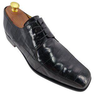 Vintage Mezlan Platinum Exotic Eel Skin Mens Size 7E Black Leather Dress Oxfords